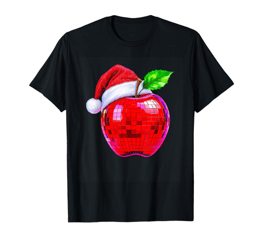 Disco Apple Santa Hat Red Christmas Vibes T-Shirt