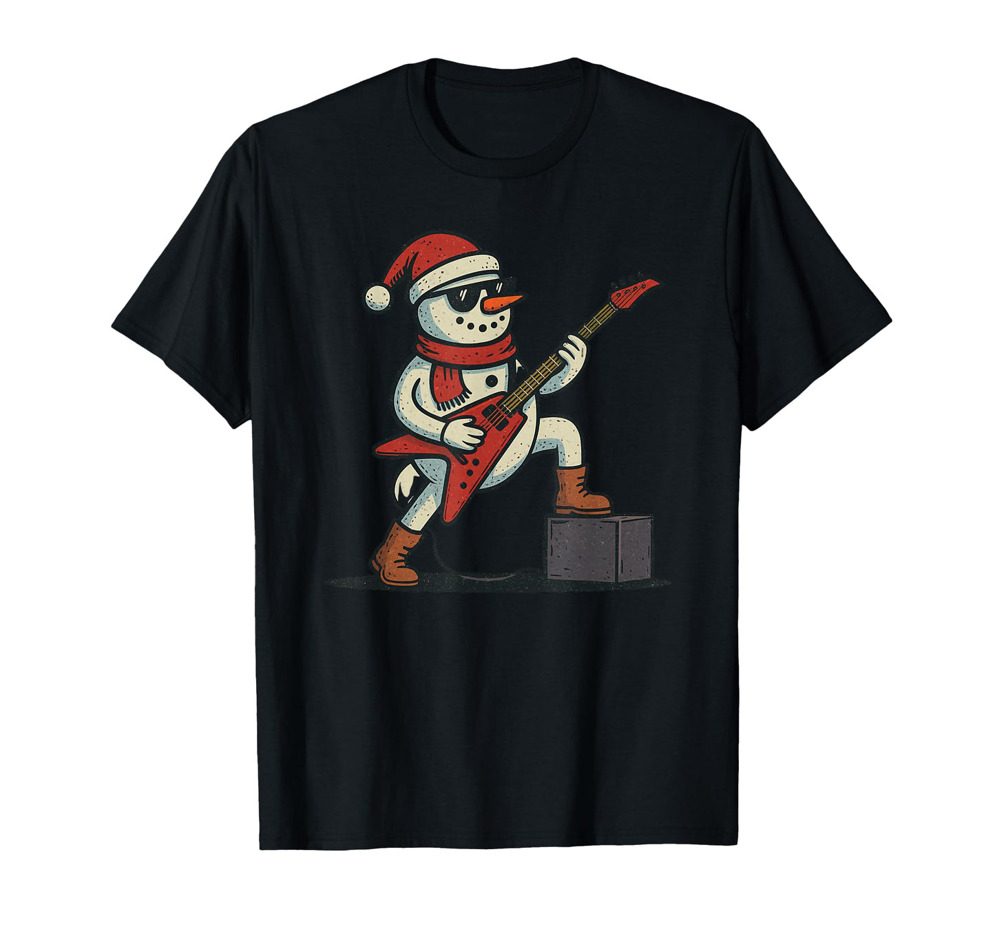 Snowman Playing Rock Guitar Christmas Vintage Funny Xmas T-Shirt