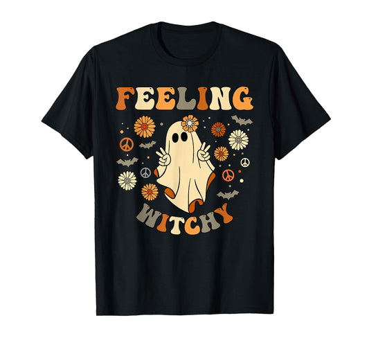 Feeling Witchy Groovy Ghost Halloween T-Shirt