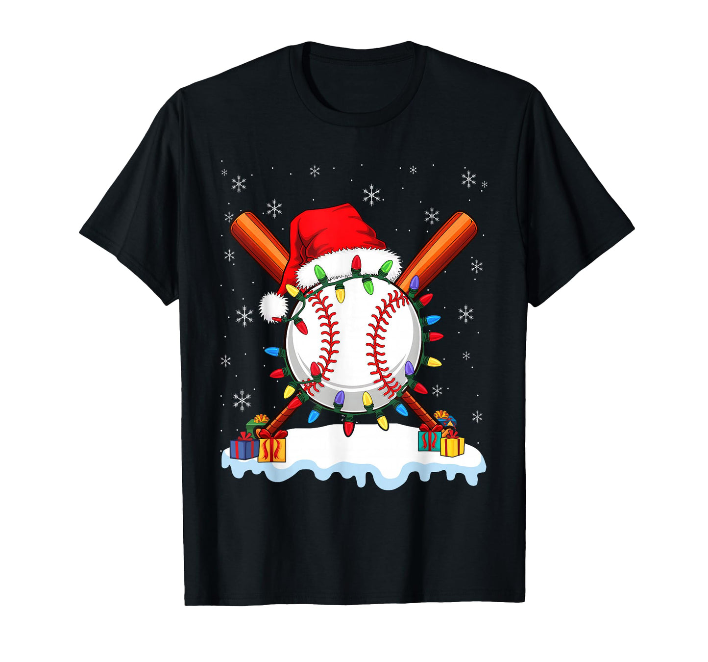 Christmas Baseball Ball with Santa Hat Xmas Sports Costume T-Shirt