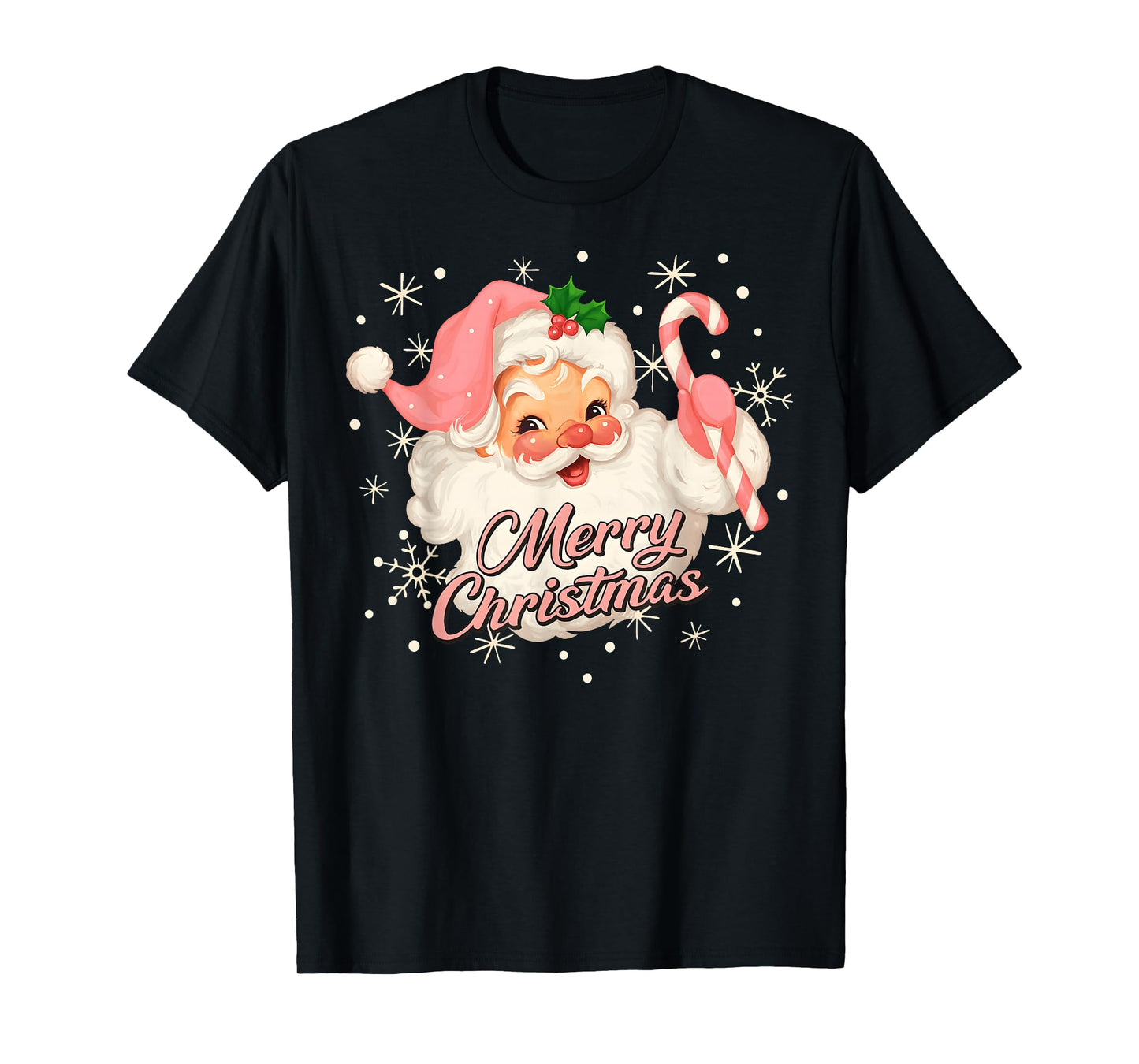 Vintage Pink Christmas Santa Claus Face Old Fashioned T-Shirt