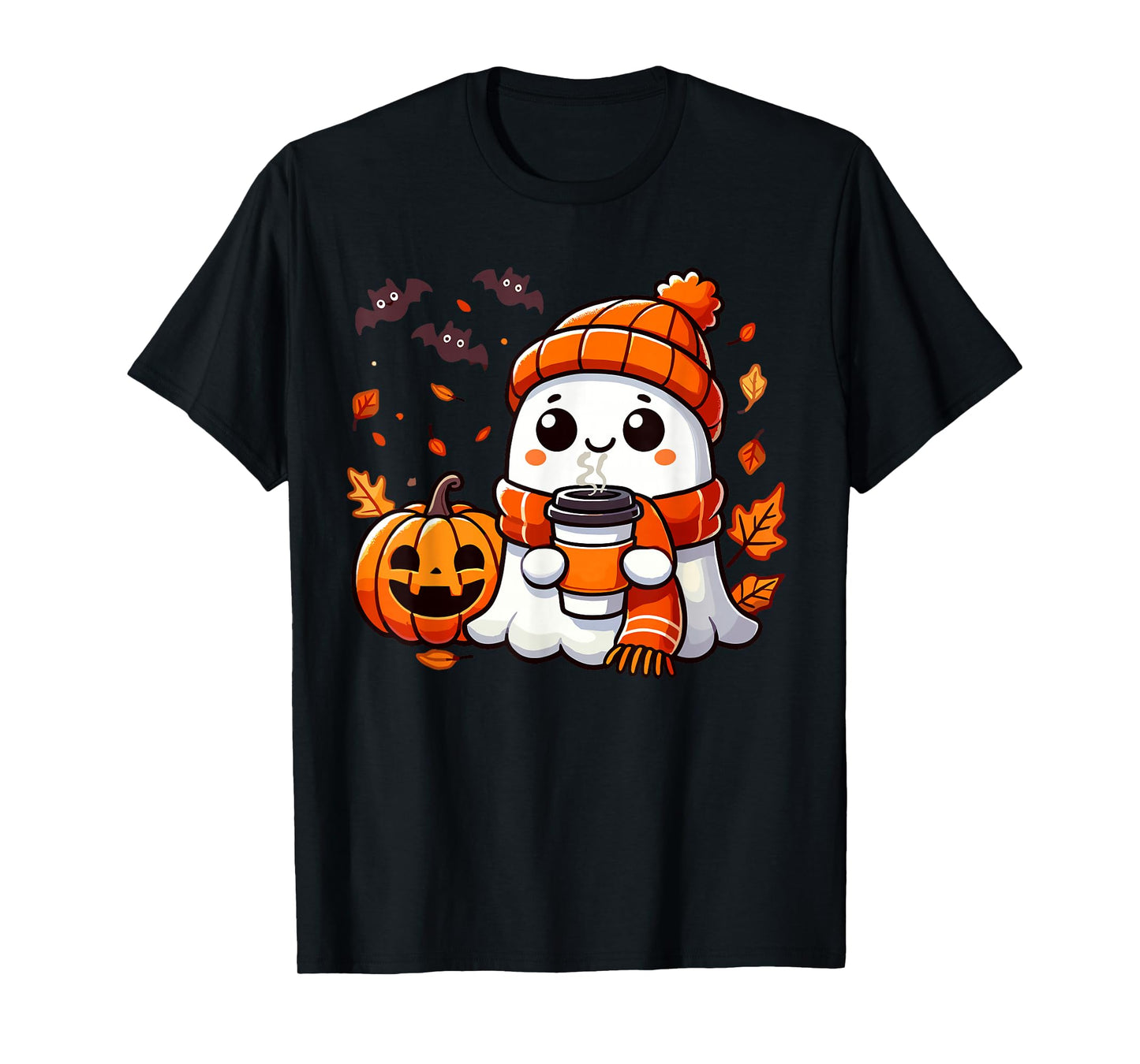 Cute Halloween Ghost Drinking Ice Coffee, Halloween Women T-Shirt