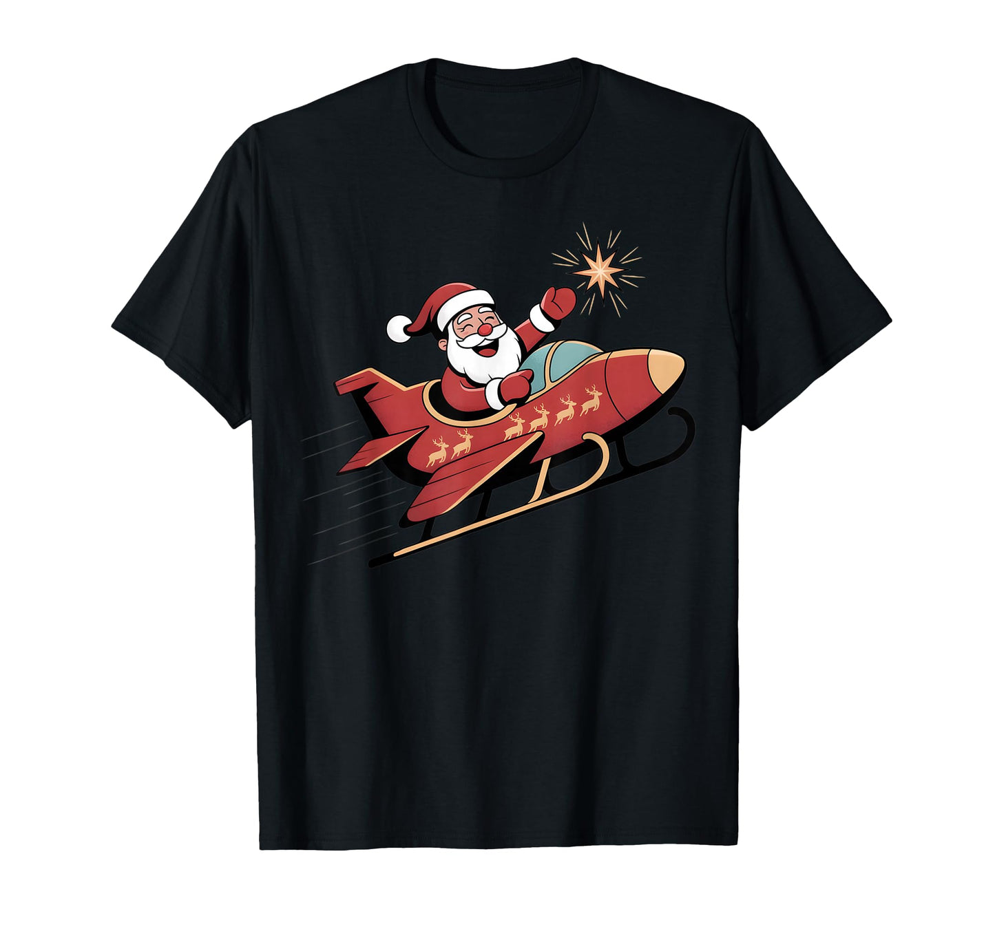 Santa Flying Plane Airplane Pilot Christmas Aviation Graphic T-Shirt