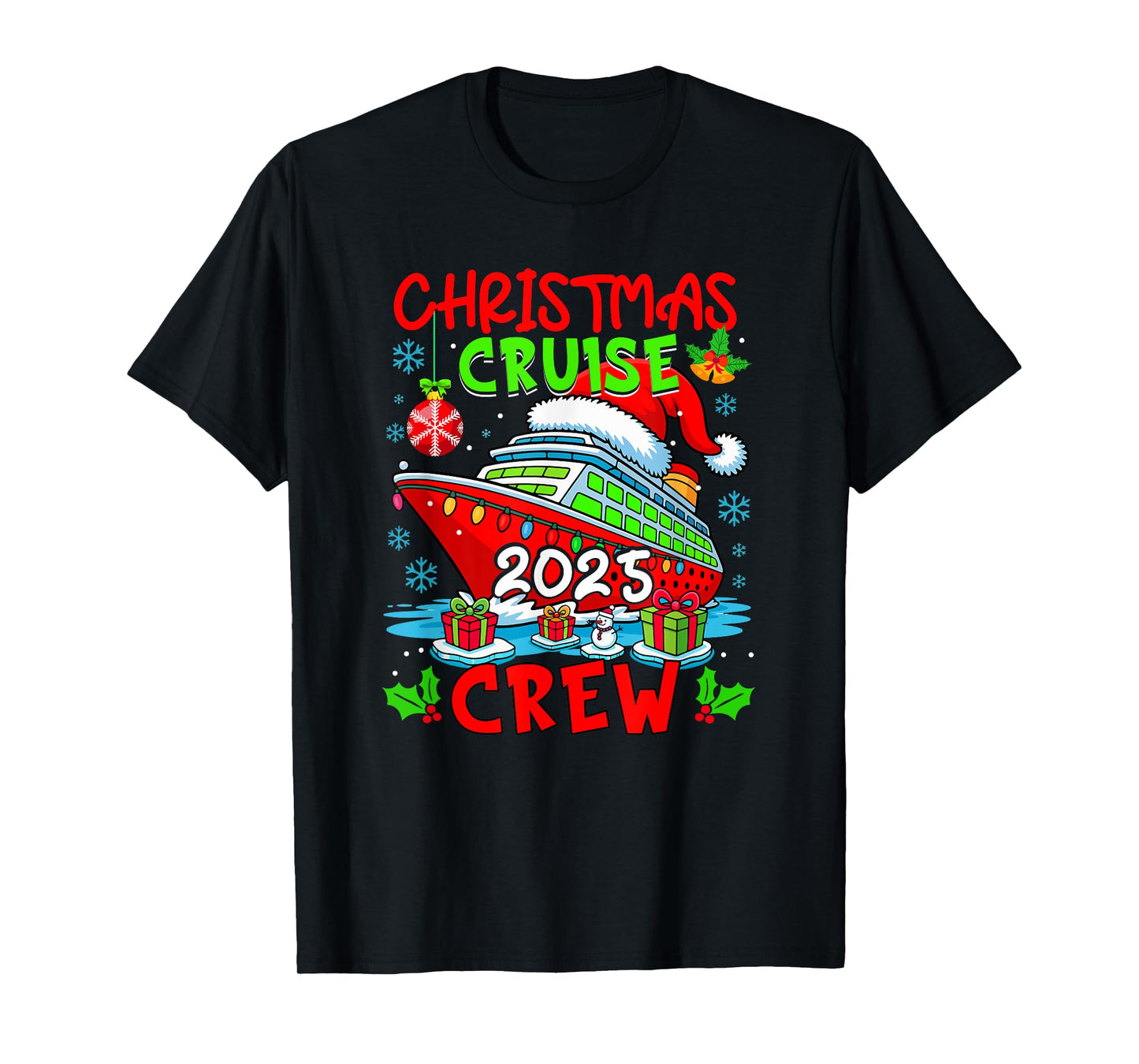 Cruise Crew 2025 Christmas Santa Cruise Ship Colorful Lights T-Shirt
