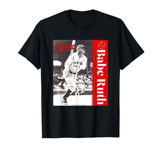 Great Moment Store Unisex-Adult Baseball T-Shirt, Black, Small, Short Sleeve, Classic Fit, Crew Neck, Baseball Player Pattern