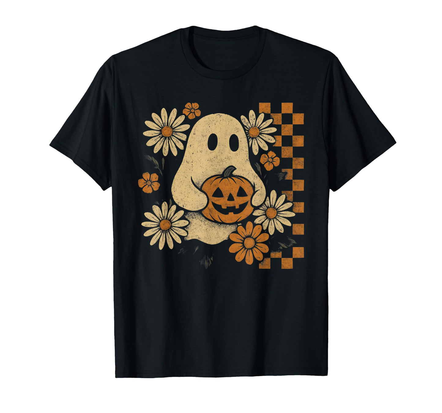 Vintage Floral Ghost Groovy Halloween Spooky Girls Women T-Shirt
