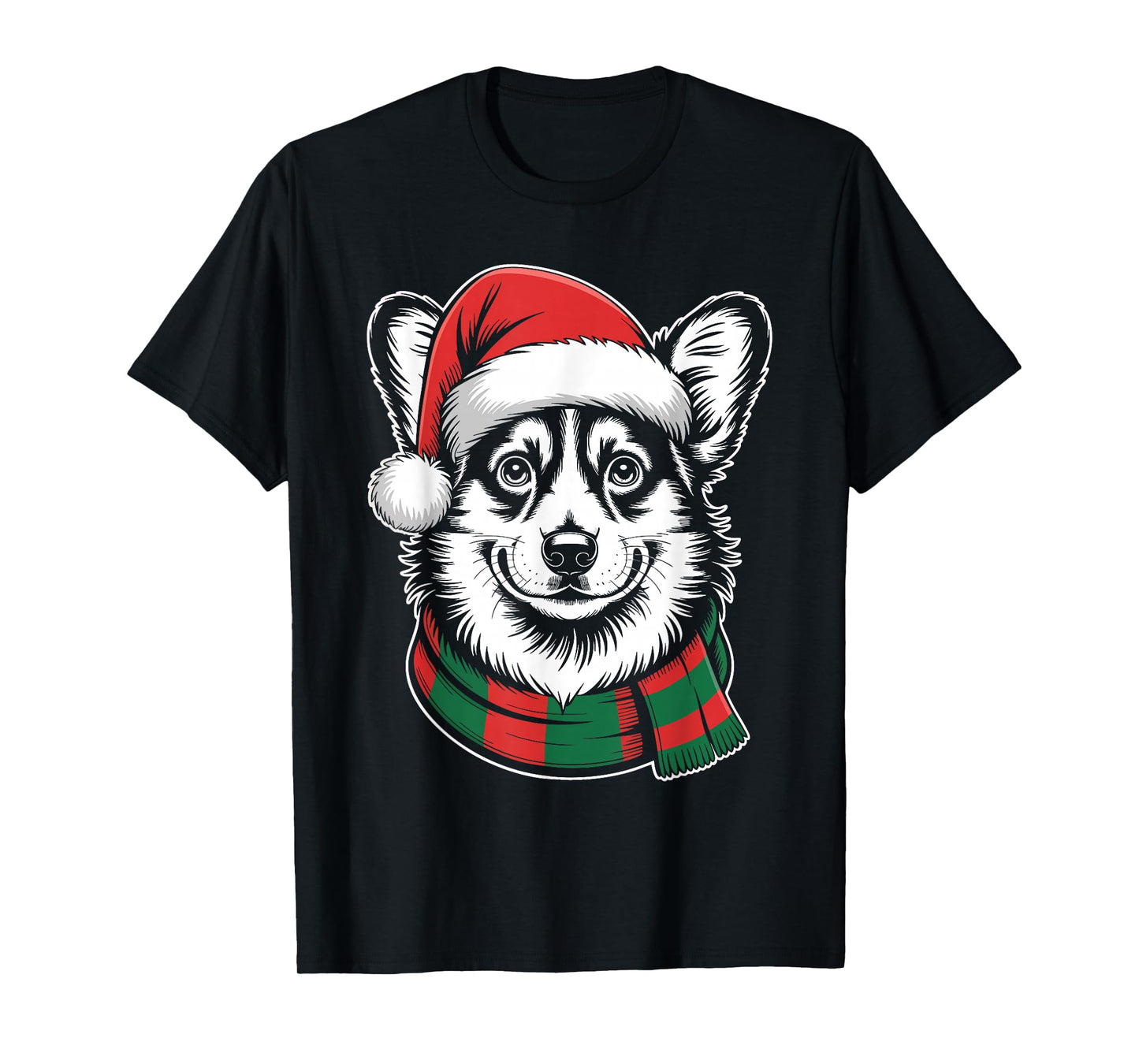 Welsh Corgi Xmas Santa Hat Scarf Christmas Costume T-Shirt