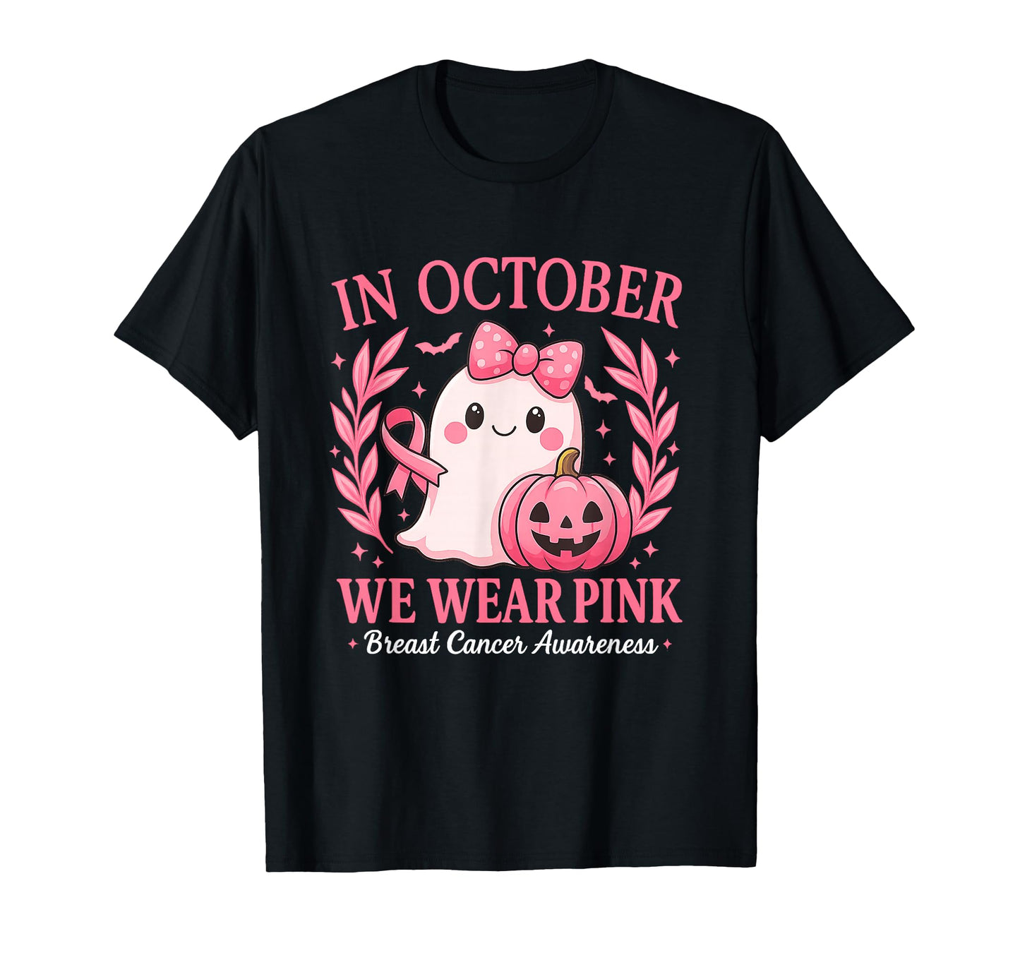 in October We Wear Pink Shirt Ghost Breast Cancer Awareness T-Shirt