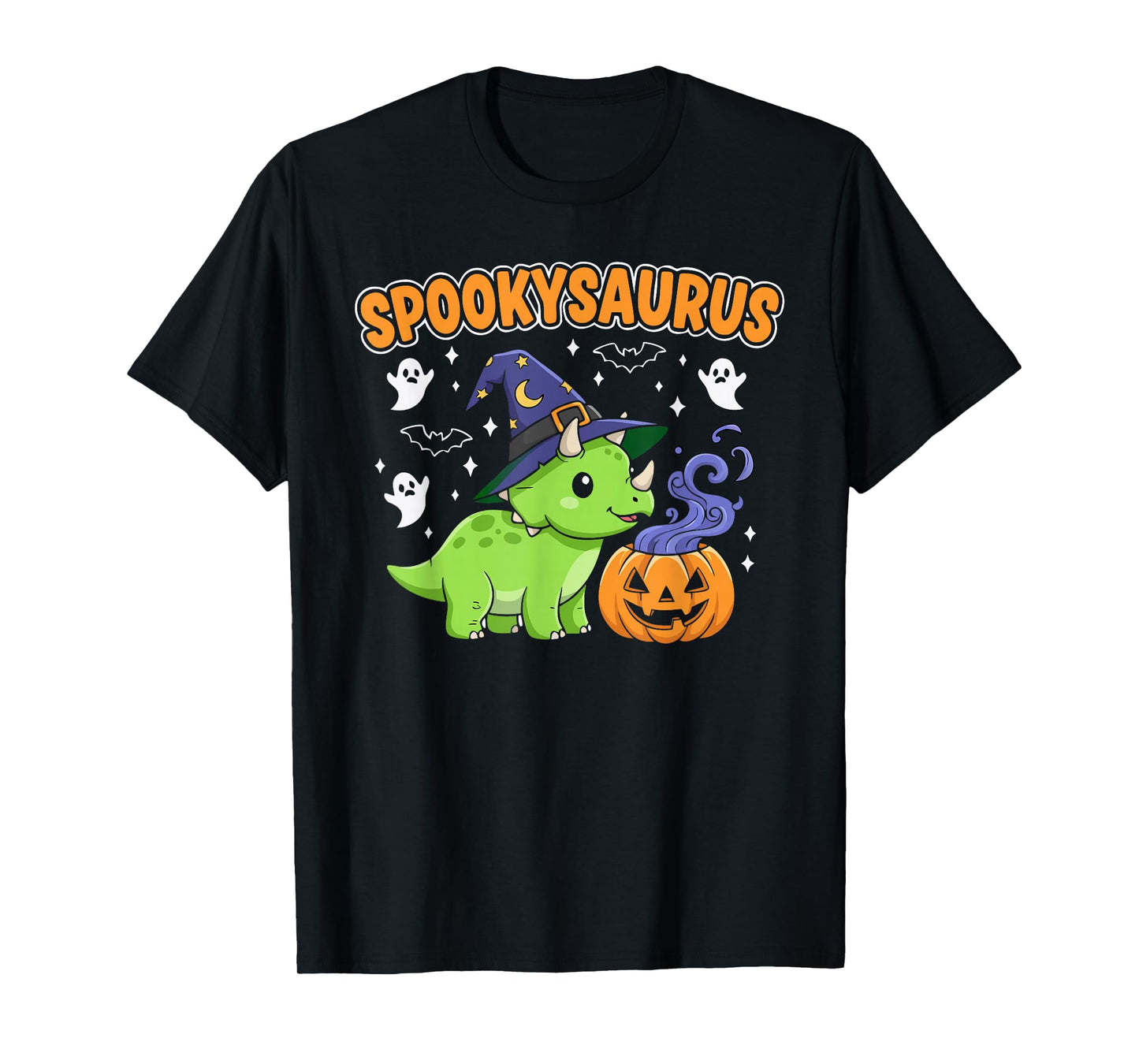 Spookysaurus Triceratops Halloween Witch Hat Costume T-Shirt