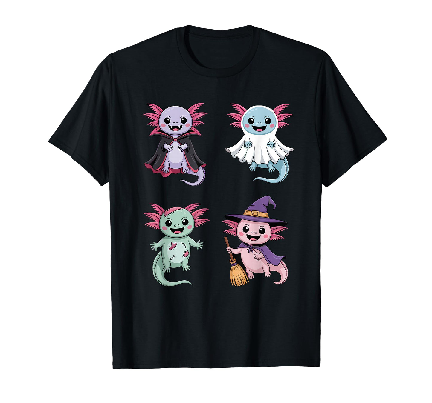 Axolotl Ghost Witch Zombie Halloween Costume Girls Boys T-Shirt