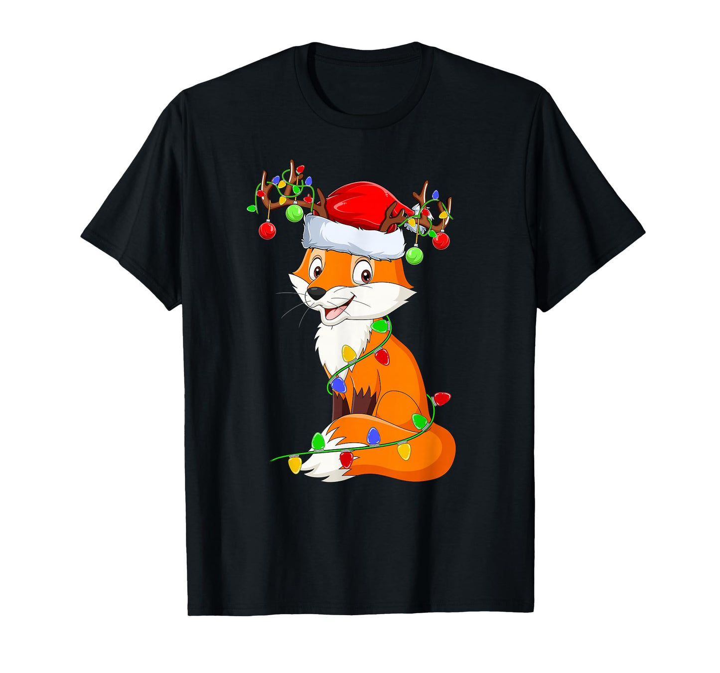 Fox Xmas Lights Holiday Santa Fox Christmas Pajamas T-Shirt