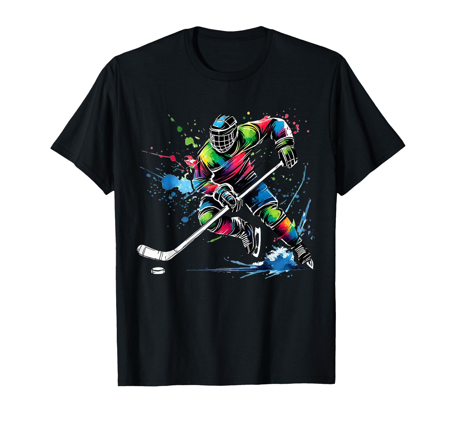 Colorful Ice Hockey Fan Player Tie Dye Color Splash Sports T-Shirt