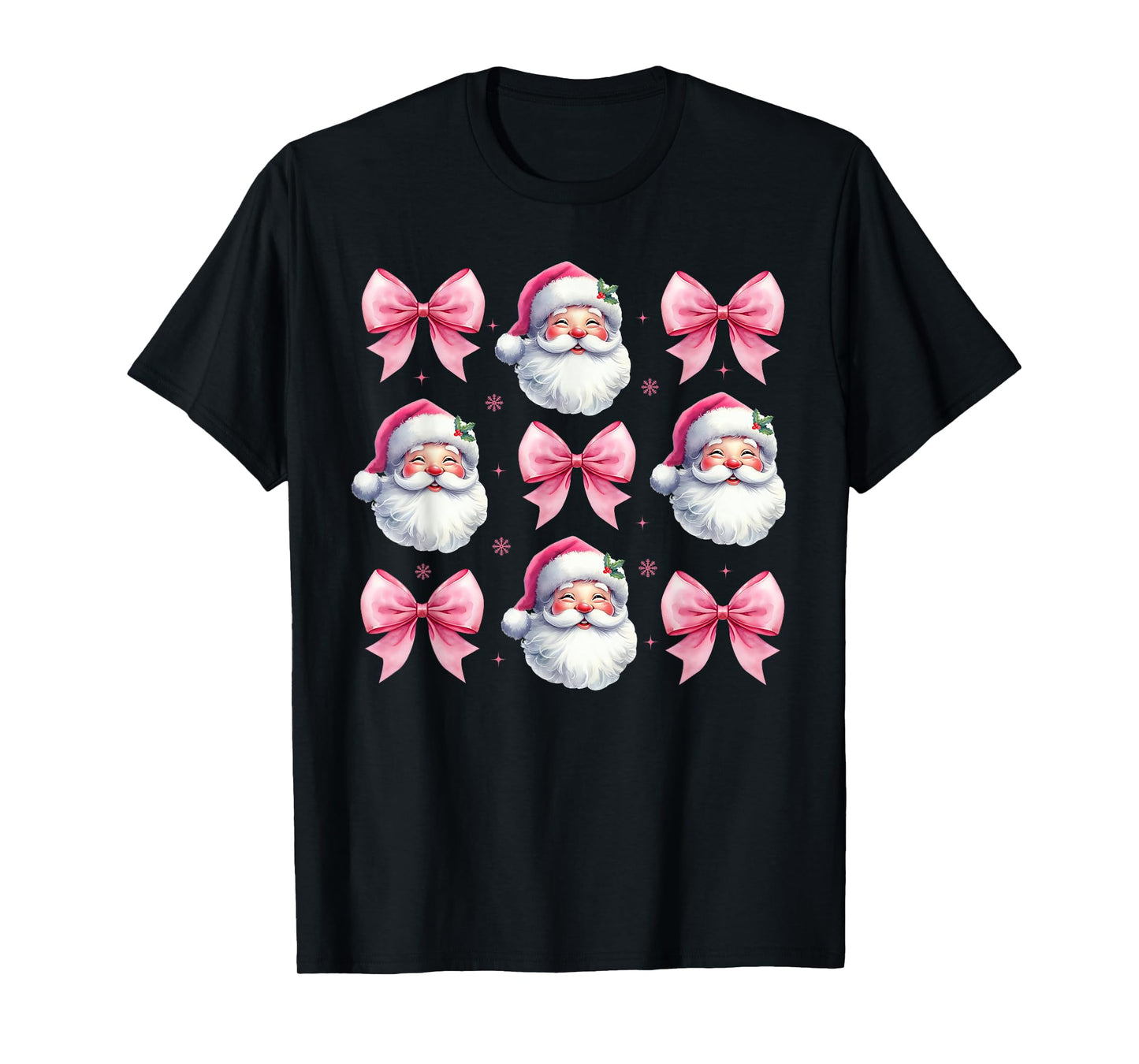 Pink Santa Christmas Shirts For Women Christmas Coquette Bow T-Shirt