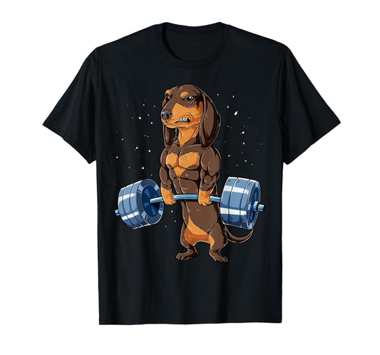 Dachshund Weightlifting Deadlift Men Fitness Gym Workout T-Shirt