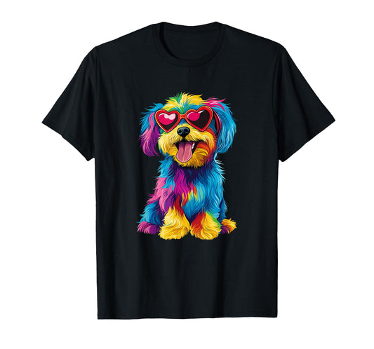 Rainbow Cute Dog Wearing Glasses Heart Puppy Love Dog Funny T-Shirt