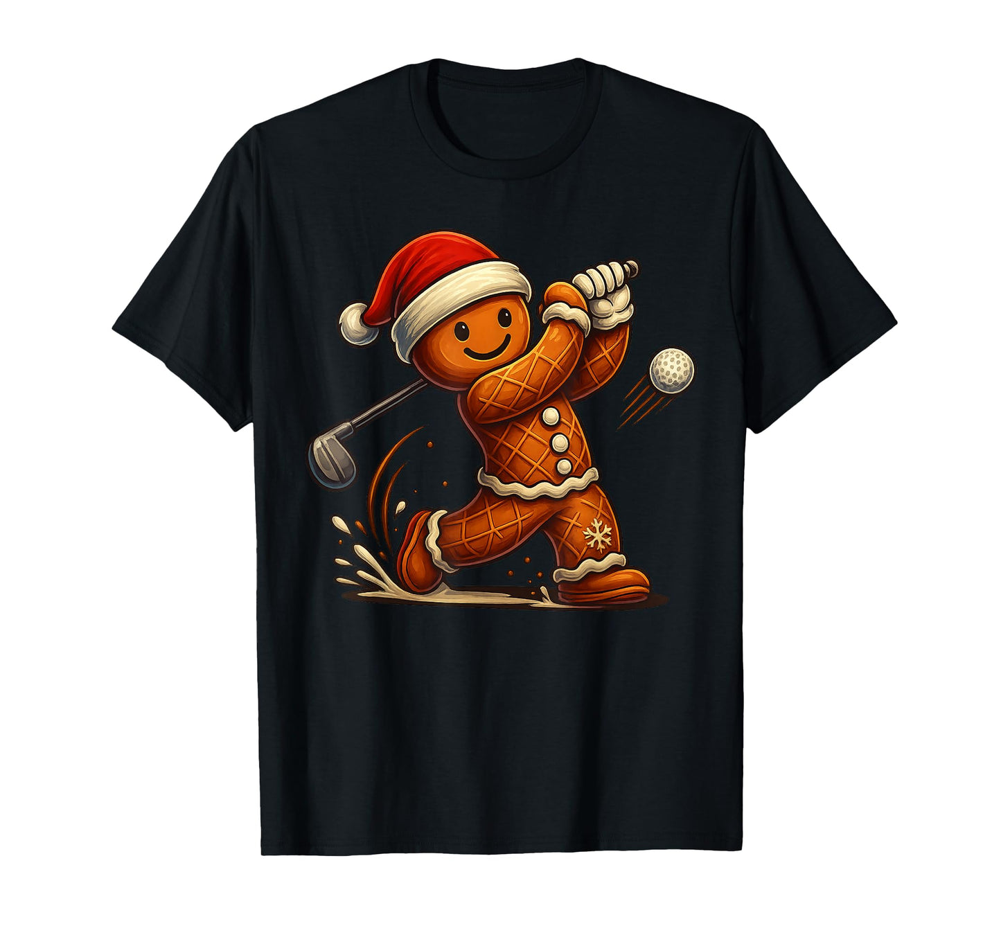 Gingerbread Man Playing Golf Funny Christmas Tees Mens Boys T-Shirt