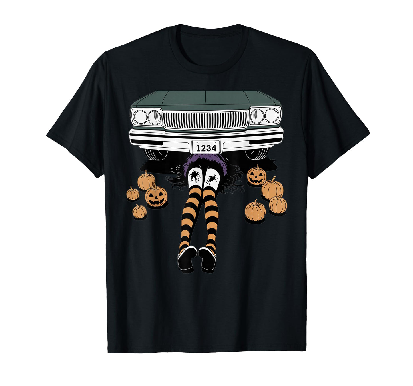 Funny Halloween Mechanic Witches Legs Stockings Bands Orange T-Shirt
