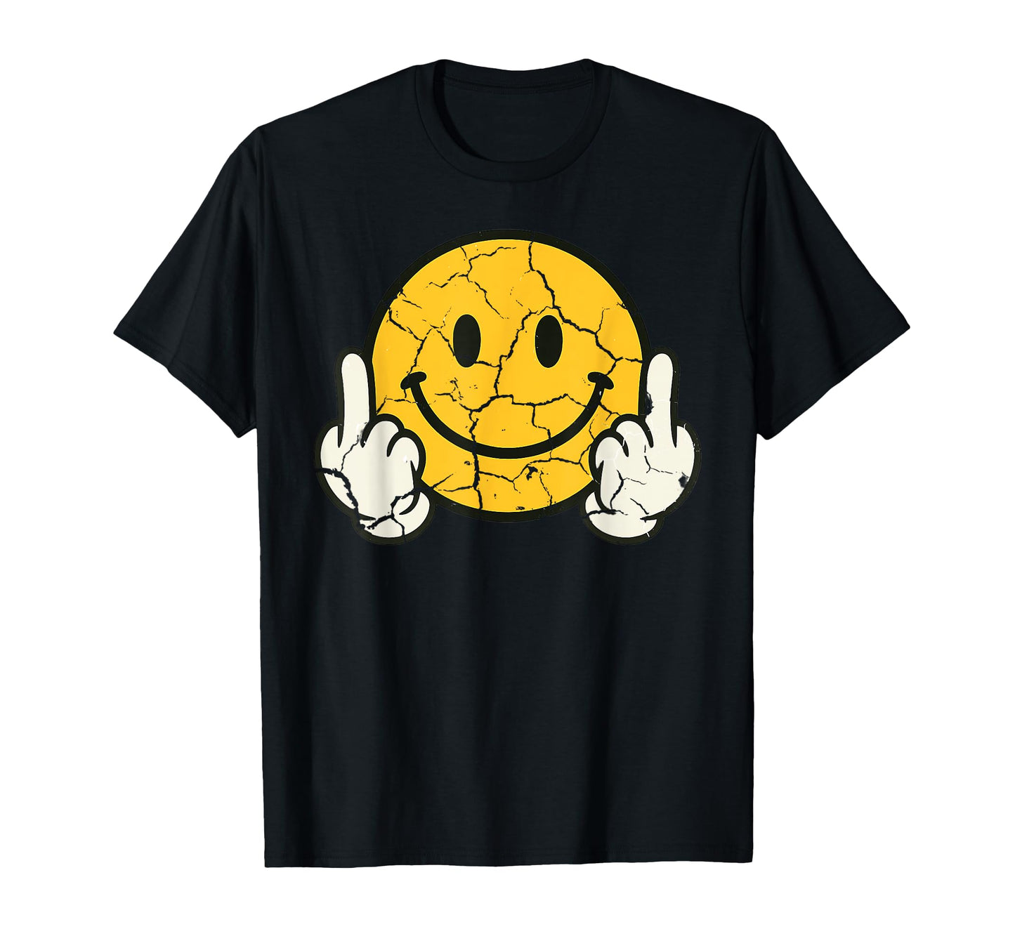 Retro Vintage Smile Face Funny Middle Finger Graphic T-Shirt T-Shirt