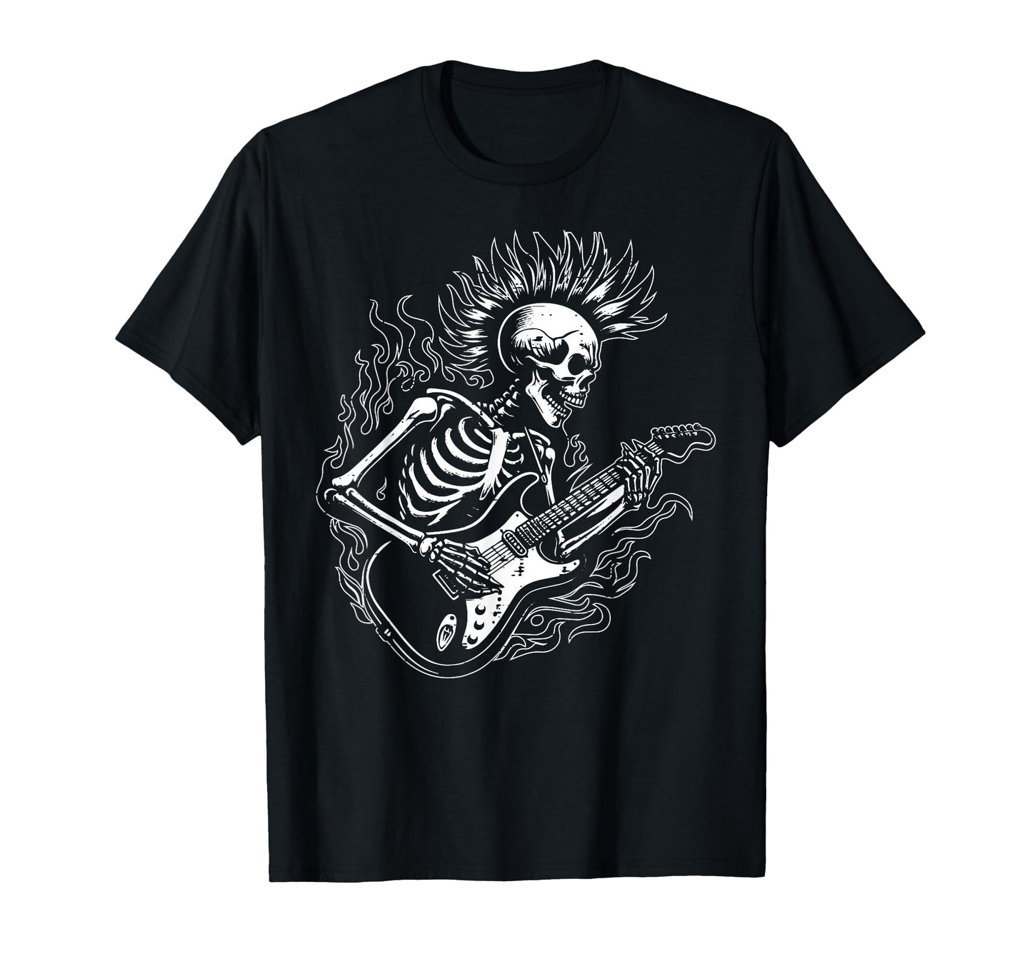 Punk Rock Skeleton Electric Guitar Rocker Men Boys Kids T-Shirt