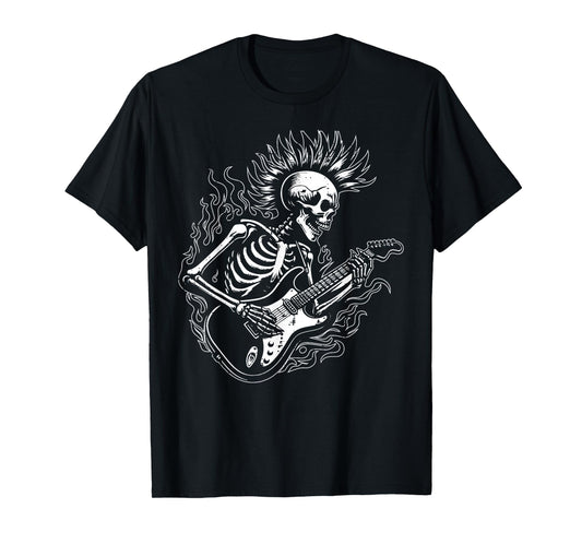 Punk Rock Skeleton Electric Guitar Rocker Men Boys Kids T-Shirt