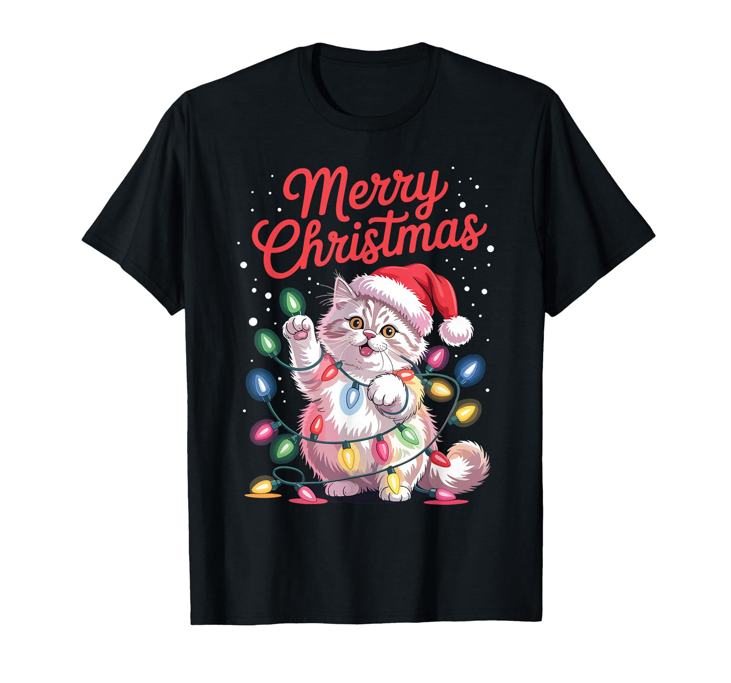 Persian Cat Santa Hat Christmas Lights Xmas Tree Men Women T-Shirt