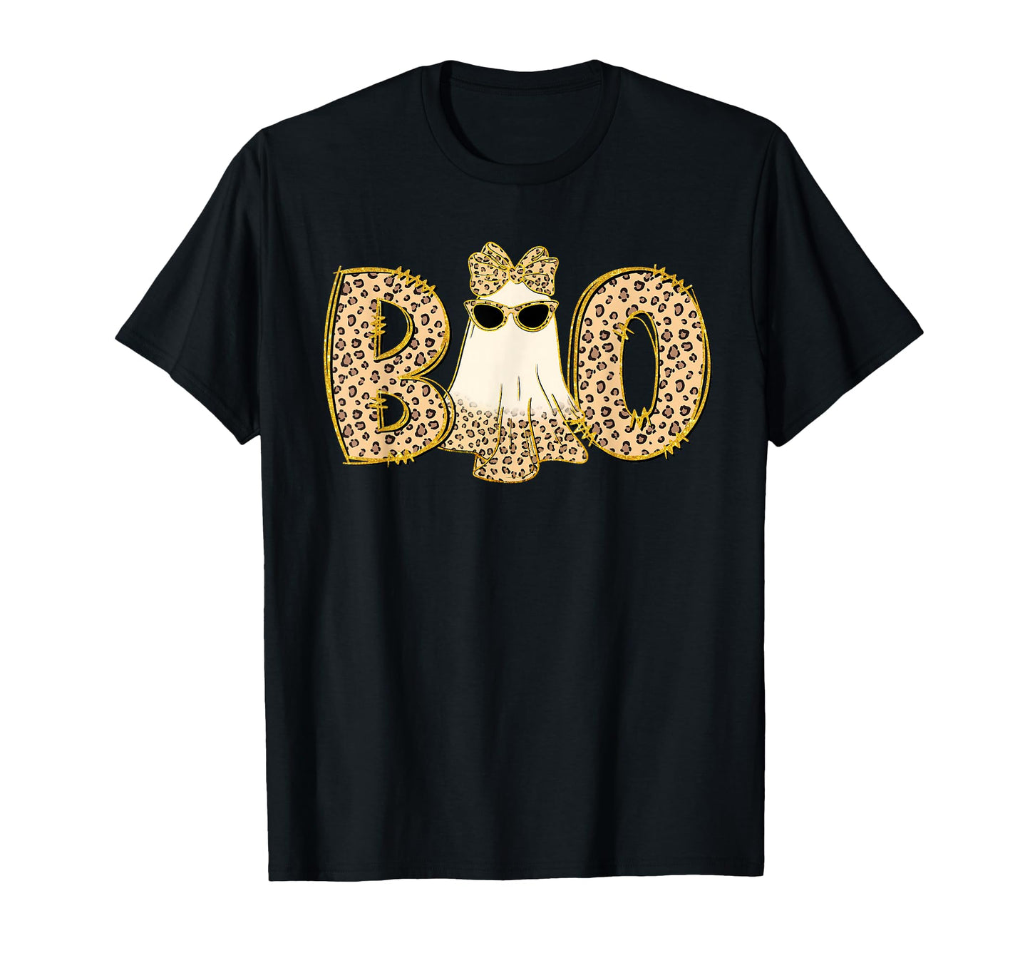 Halloween Costume Leopard Boo Ghost Coquette Bow Women Girls T-Shirt