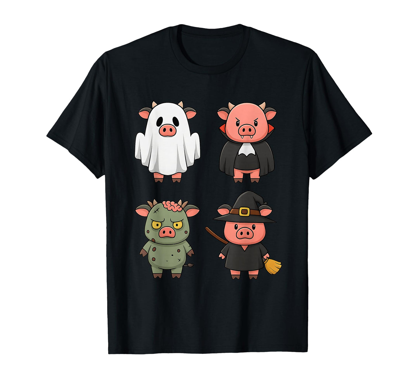 Cute Pig and Cow Halloween Costume Cartoon Characters T-Shirt
