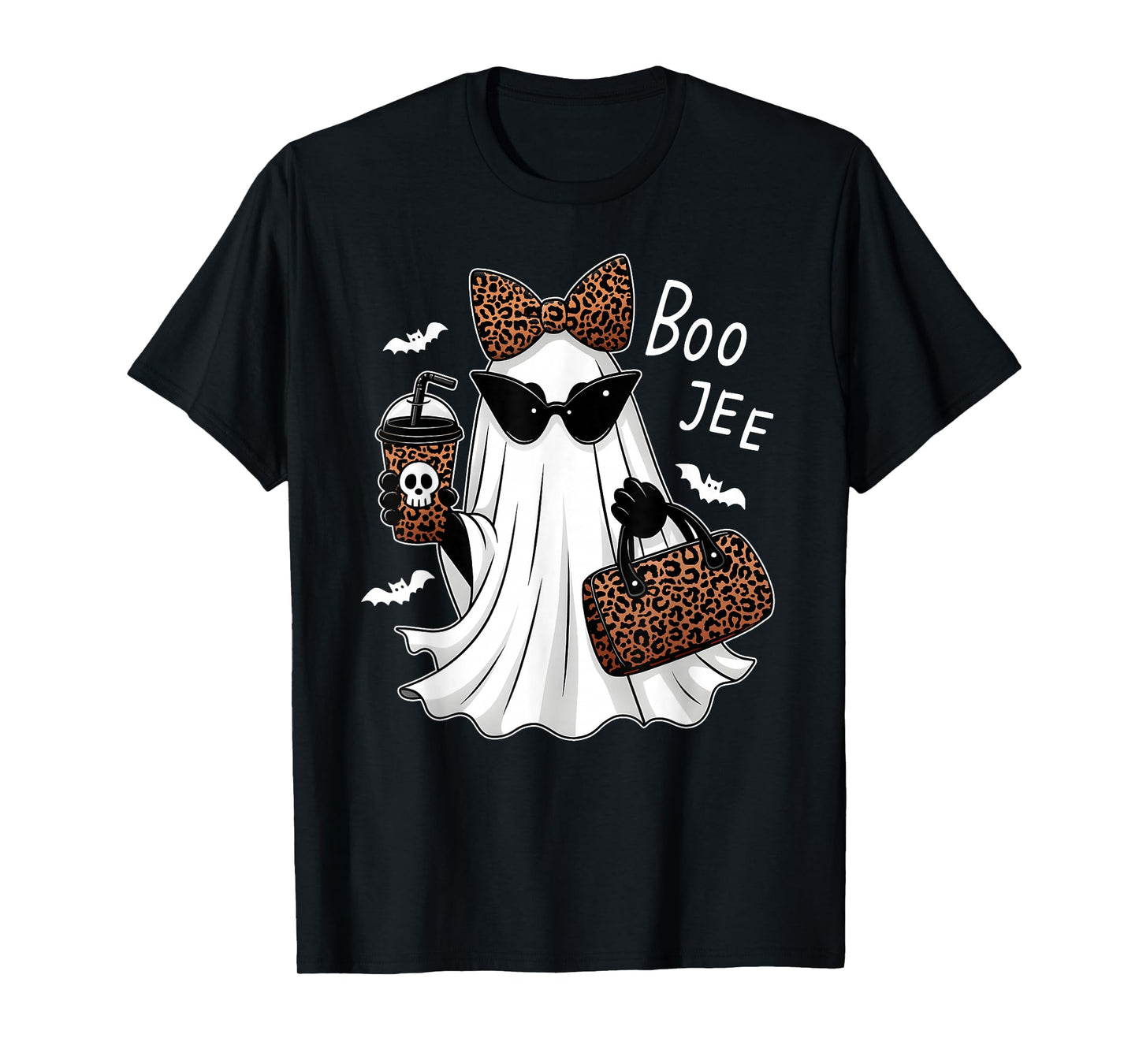 Coquette Leopard Ghost Coffee Boo-JEE Halloween Boujee Ghost T-Shirt