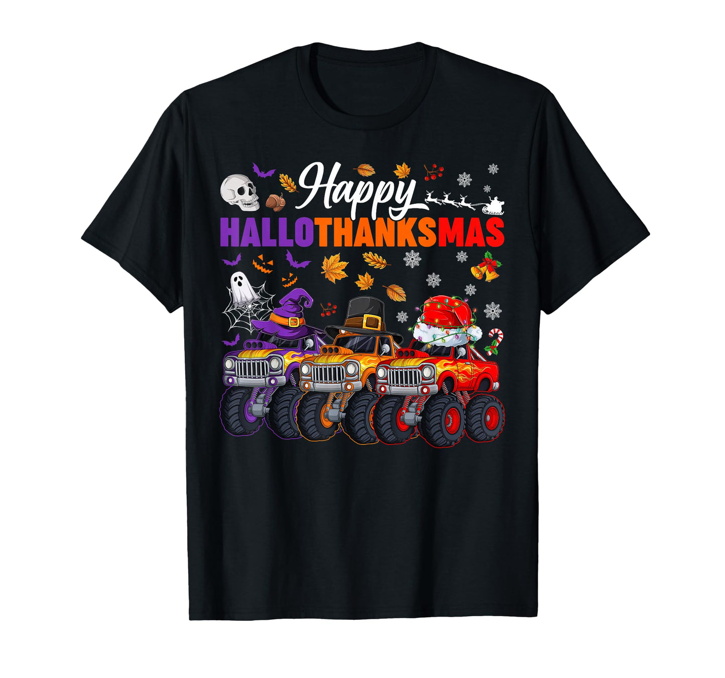 Happy Hallothanksmas Monster Truck Halloween Thanksgiving T-Shirt
