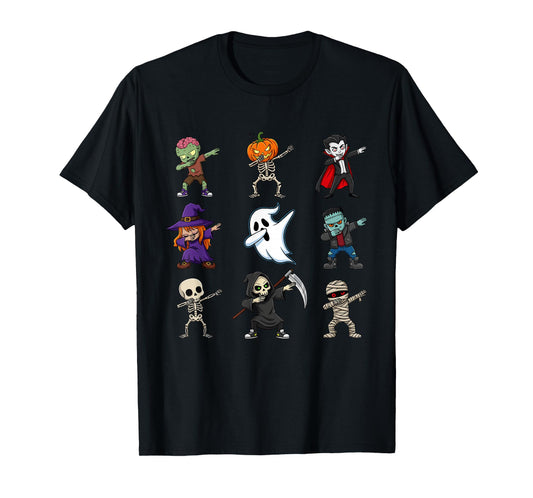 Dabbing Halloween Ghost Witch Zombie Vampire Skeleton Kids T-Shirt