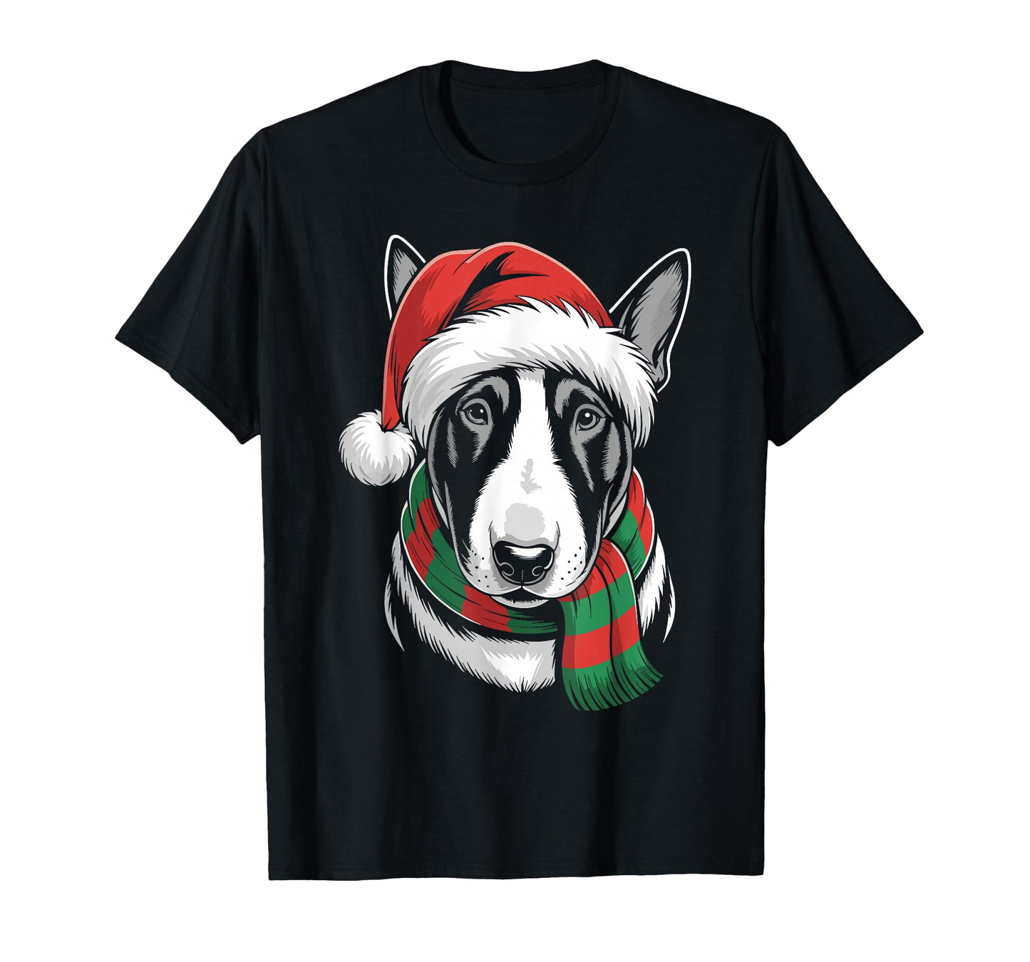 Bull Terrier Dog Xmas Santa Hat Scarf Christmas Costume T-Shirt