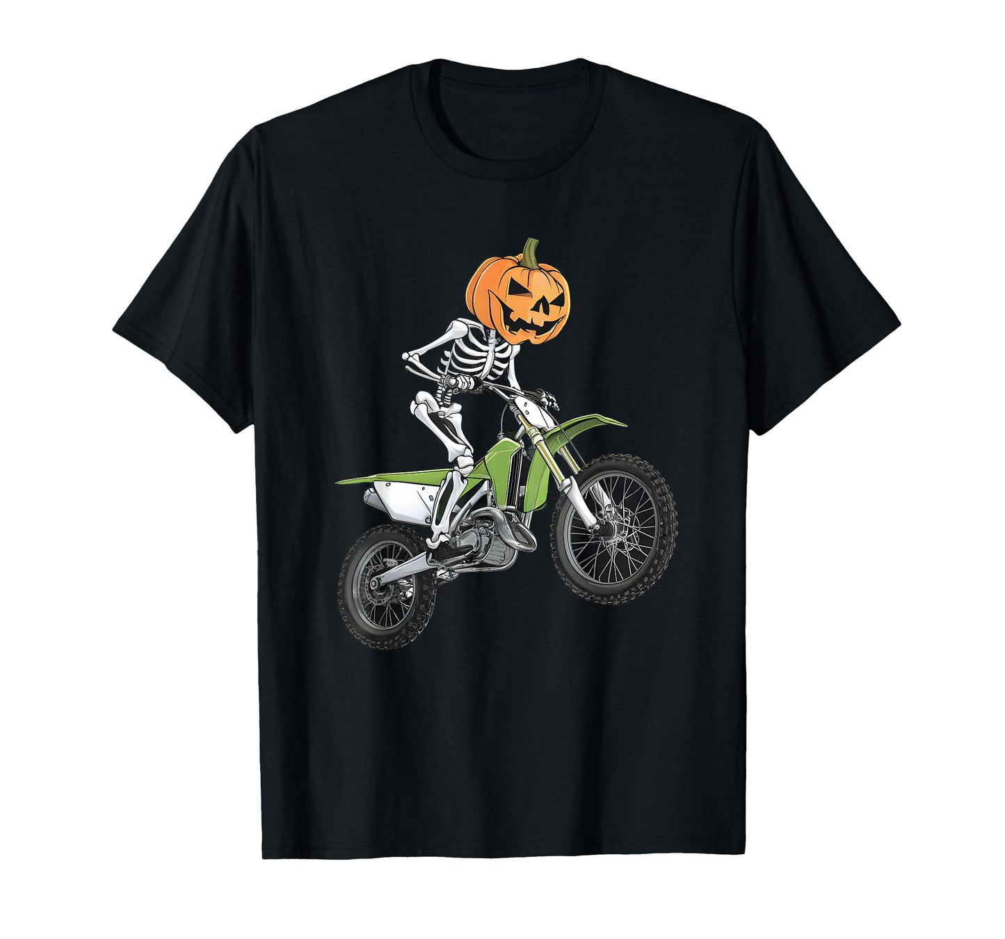 Skeleton Dirt Bike Rider Halloween Pumpkin Motocross Biker T-Shirt