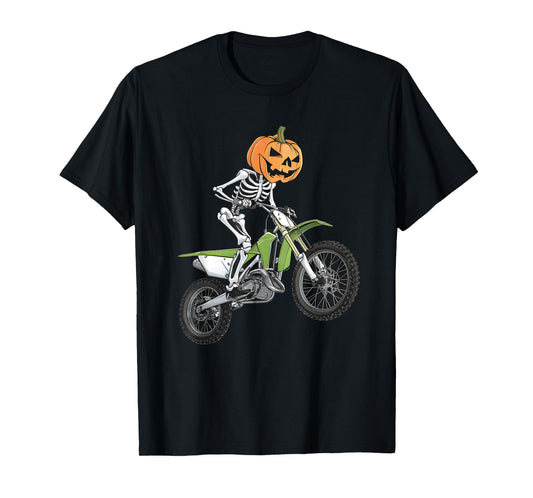 Skeleton Dirt Bike Rider Halloween Pumpkin Motocross Biker T-Shirt