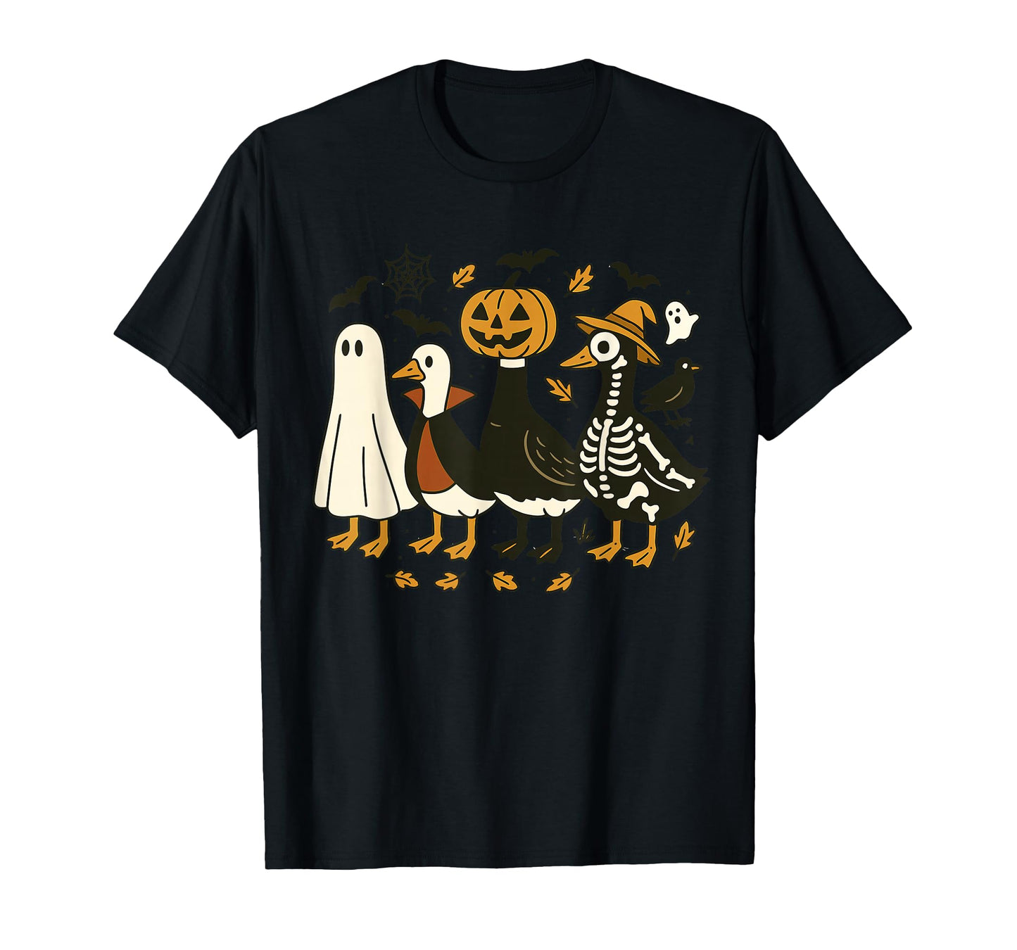 Spooky Goose Halloween Pumpkin Ghost Witch Skeleton T-Shirt
