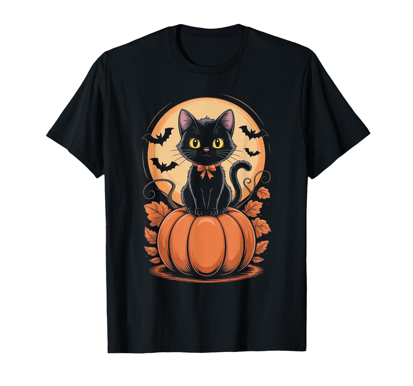 Retro Black Cat Pumpkin Halloween Costume Fall Autumn Gifts T-Shirt