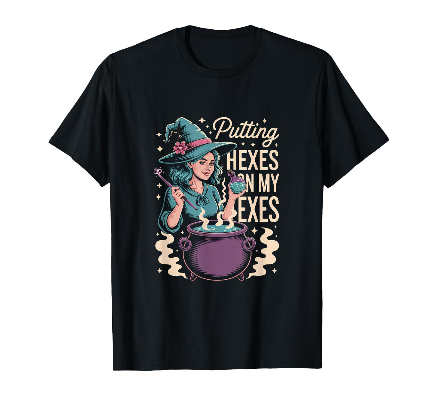 Funny Witch Hexes On My Exes Spooky Halloween T-Shirt