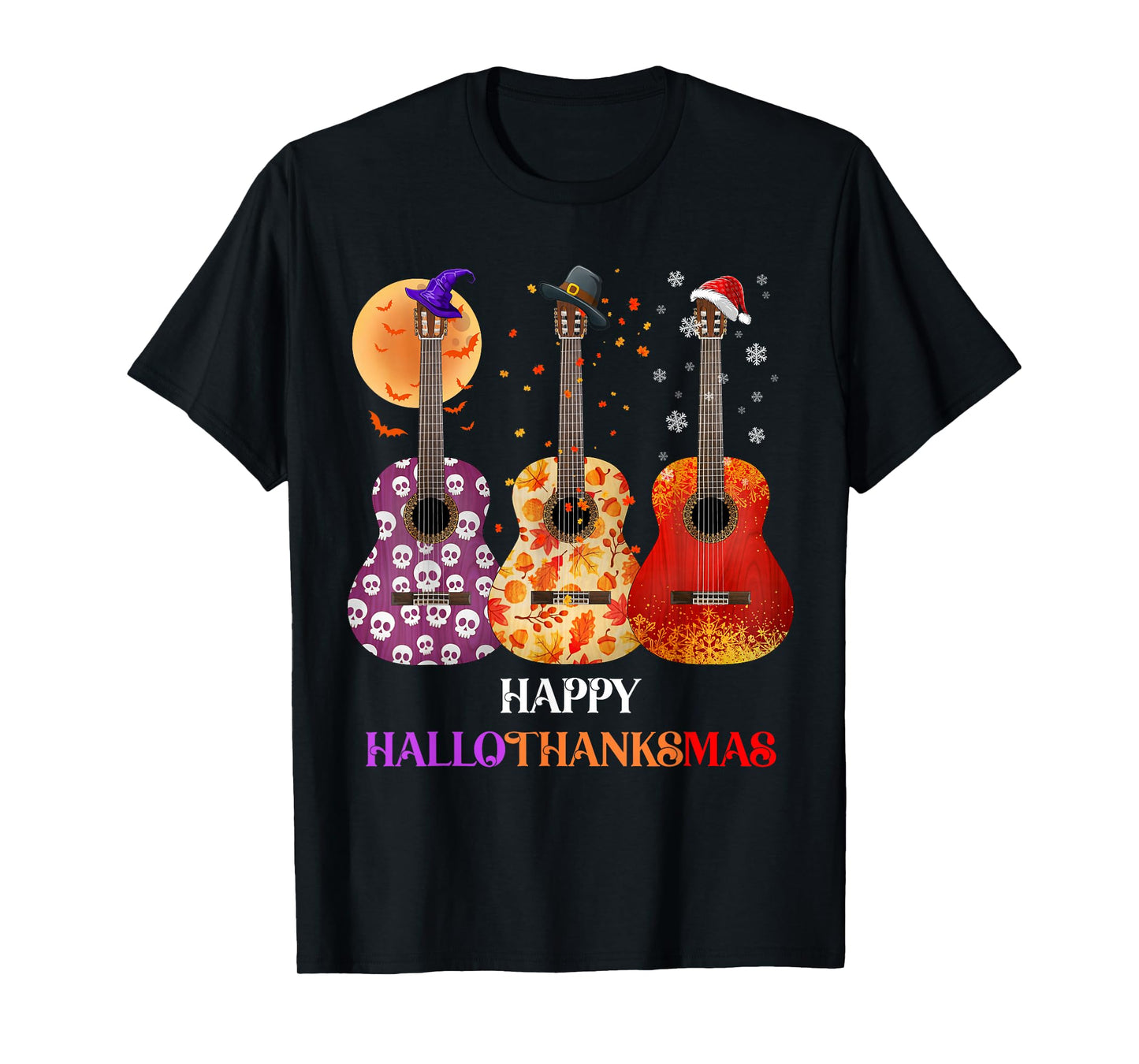 Happy HalloThanksMas Guitar Halloween Thanksgiving Christmas T-Shirt