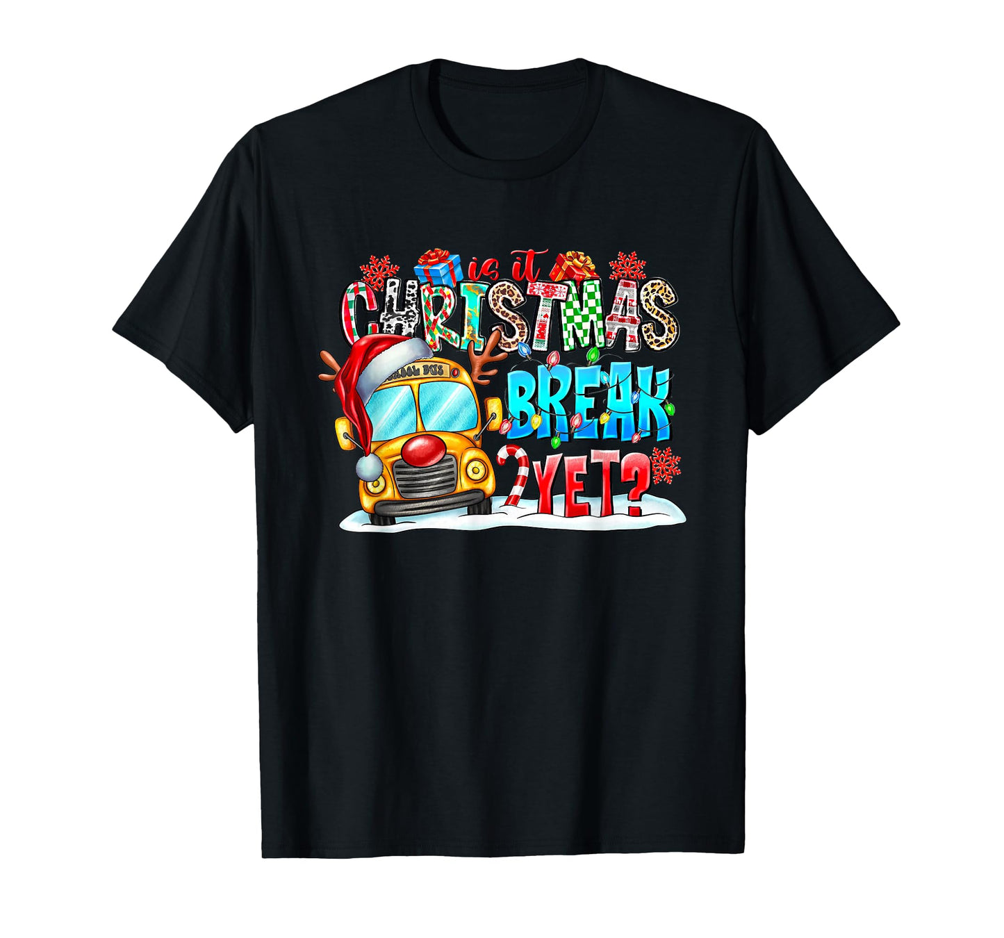 is it Christmas Break Yet School Bus Santa hat Cute T-Shirt