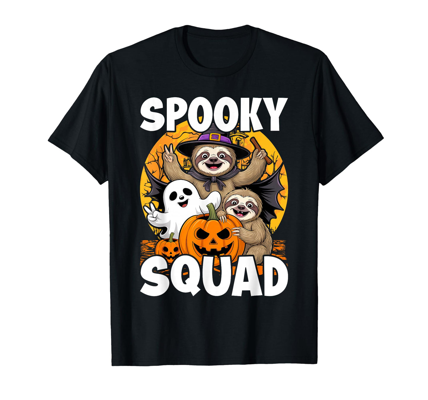 Spooky Halloween Squad Three Horror Sloths Cosplay Witch Boo T-Shirt