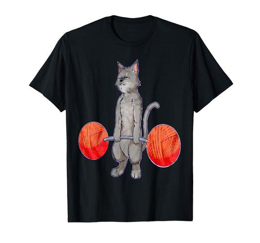 Deadlifting Grey Cat Weightlifting Bodybuilding Fitness Gym T-Shirt