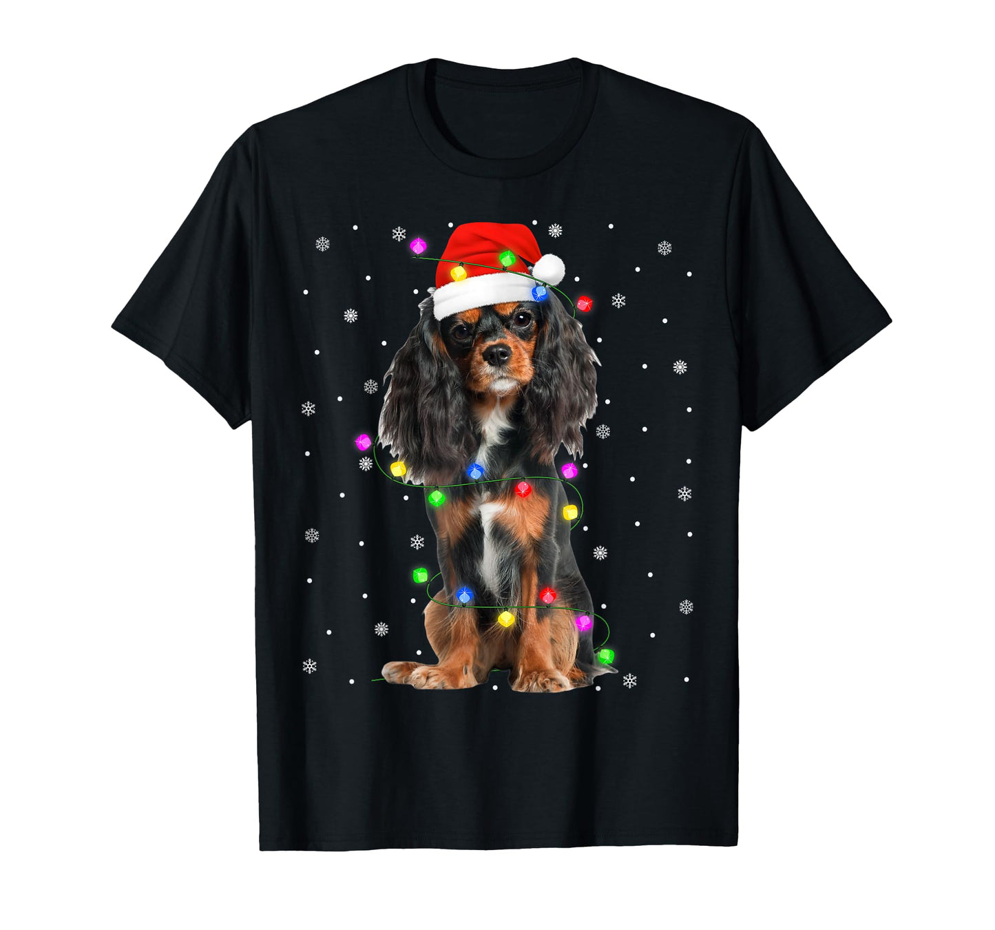 Cavalier King Charles Spaniel Dog Christmas Lights Xmas T-Shirt