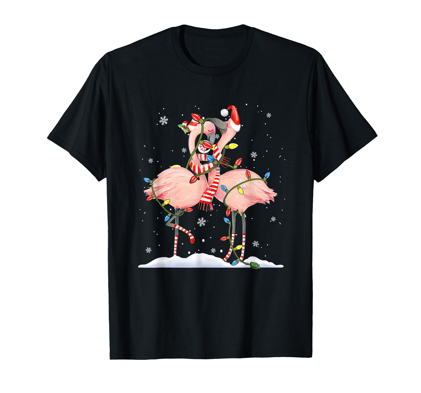 Funny Christmas Hat Santa Flamingo Light Xmas Pajamas PJ T-Shirt