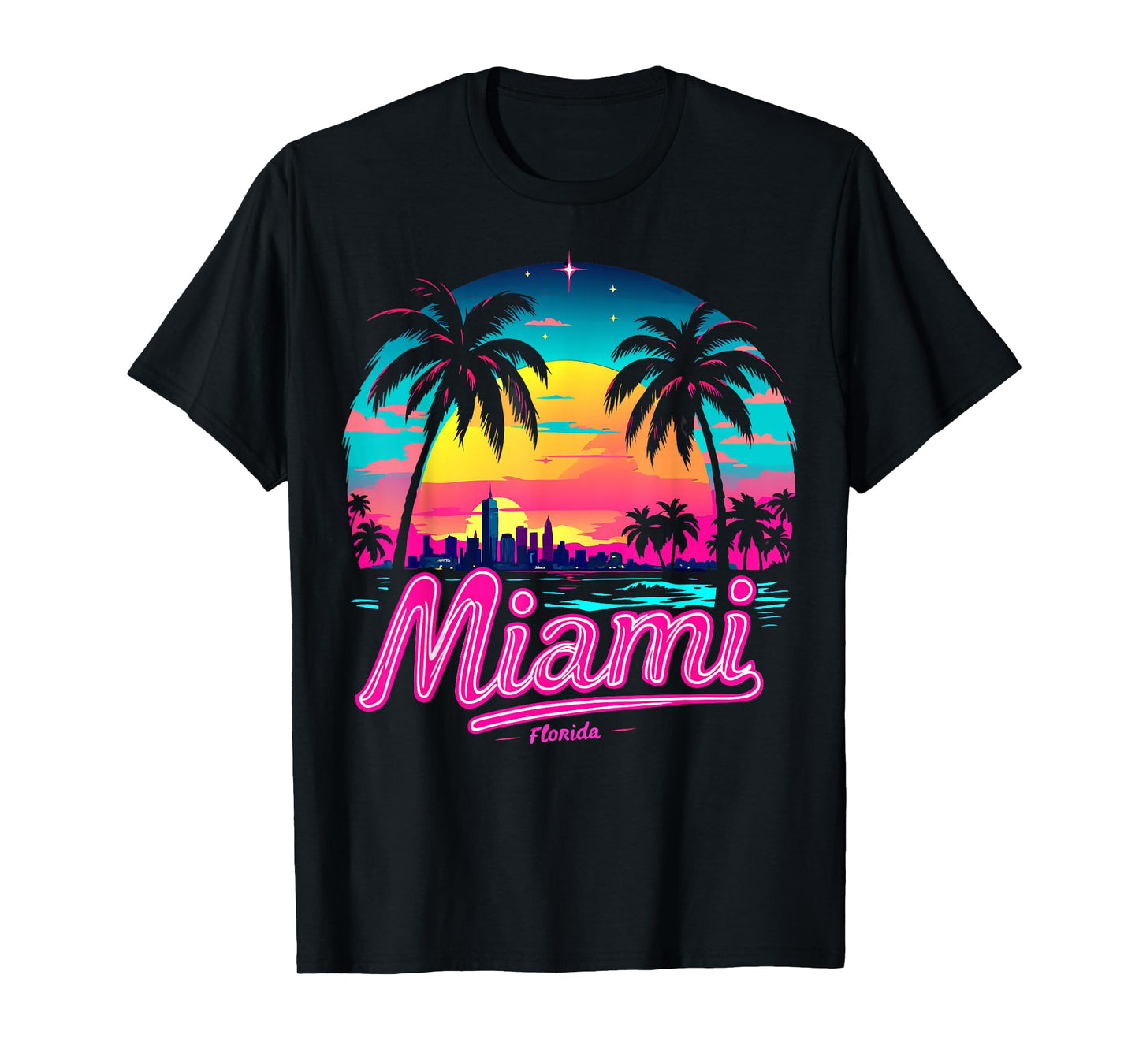 Vintage Miami Beach – Retro 305 Florida Sunset Graphic T-Shirt