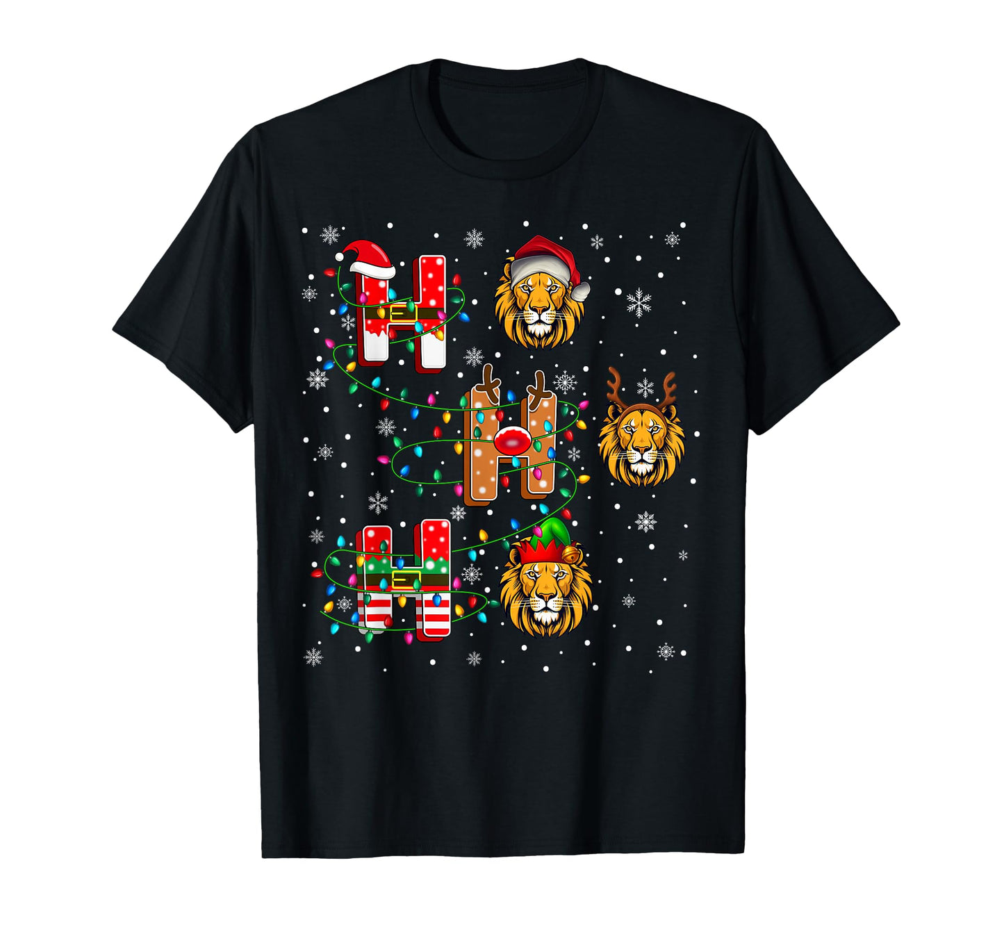 Ho Ho Ho Santa Reindeer Hat Elf Lion Animal Christmas T-Shirt