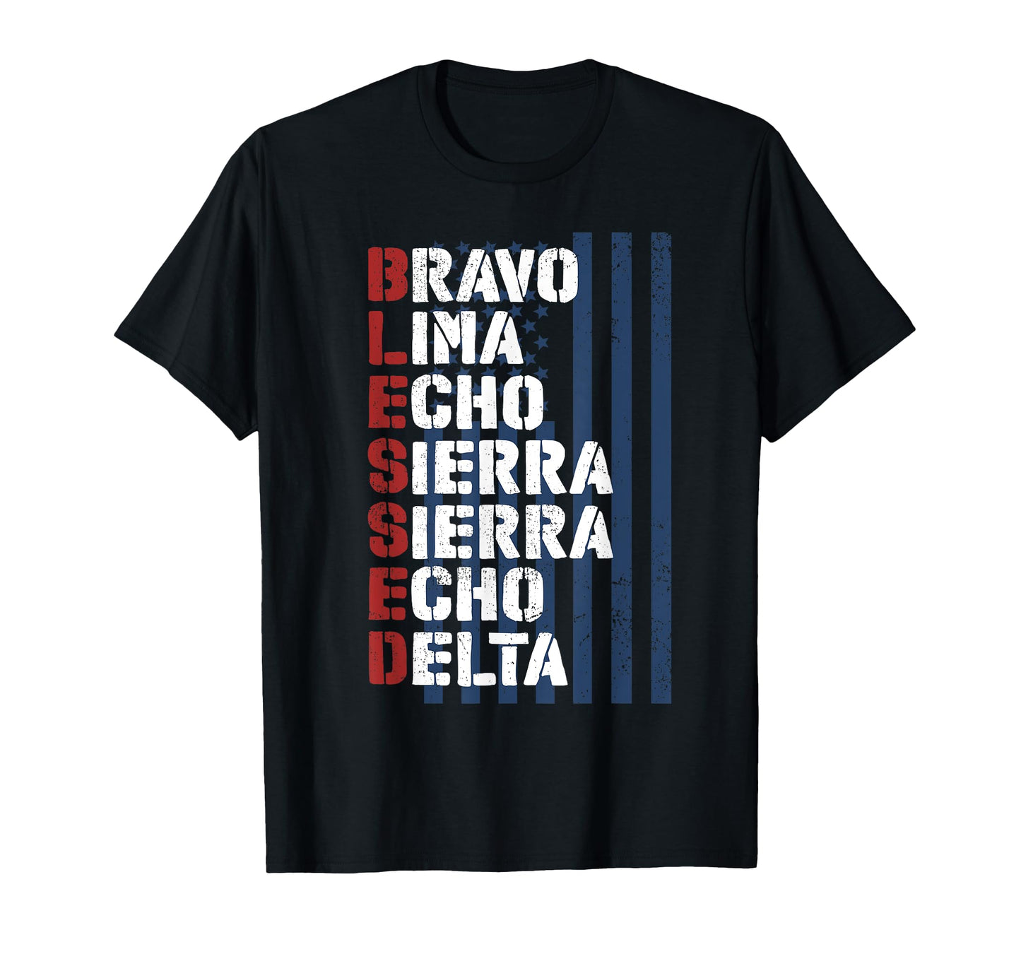 Blessed Military Alphabet Letters for Patriotic Christian T-Shirt