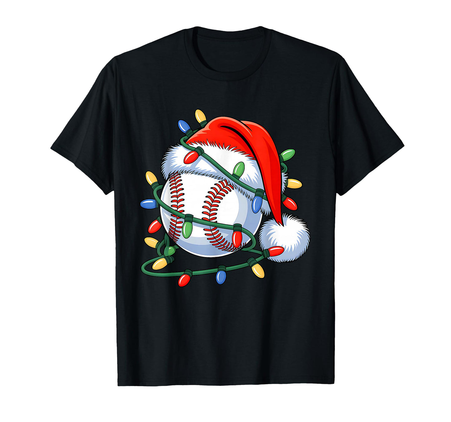 Baseball Ball Santa Hat Xmas Funny Christmas Baseball Lover T-Shirt