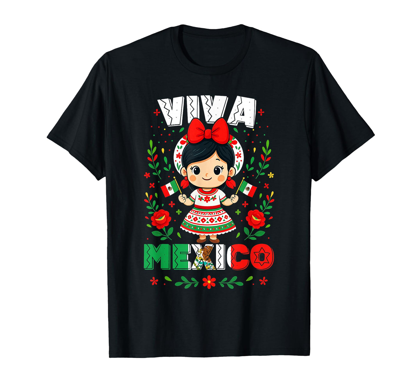 Viva Mexico Mexican Girl Kids Flag Independence Day Girls T-Shirt