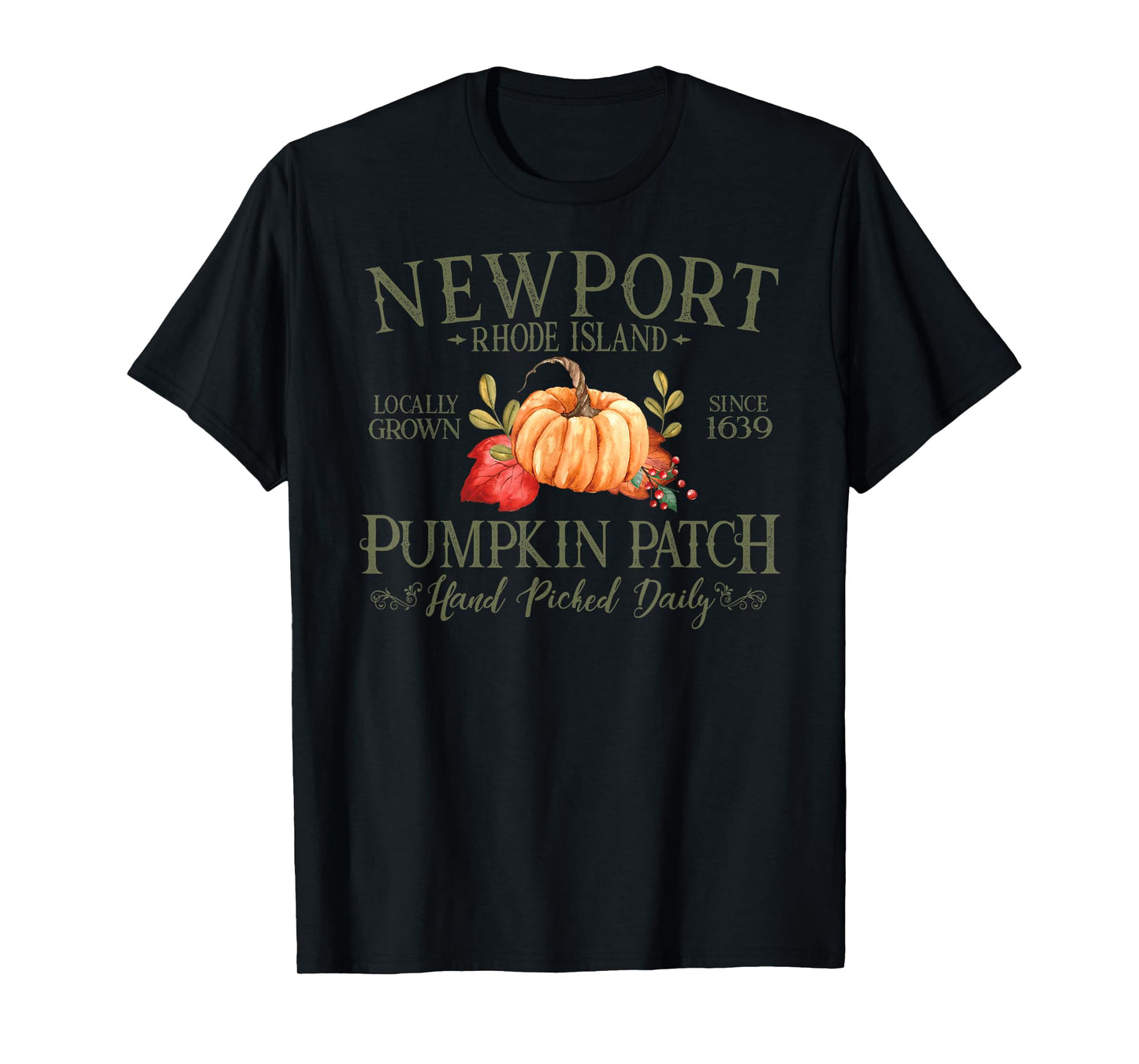 Newport Rhode Island Pumpkin Patch Fall Olive Letters T-Shirt