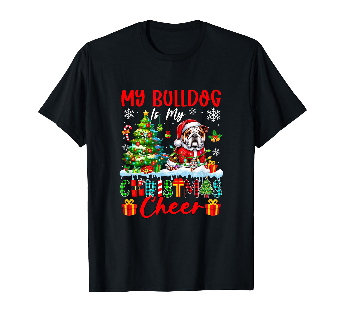 My Bulldog is My Xmas Cheer Funny Santa Dog Owner Kids T-Shirt