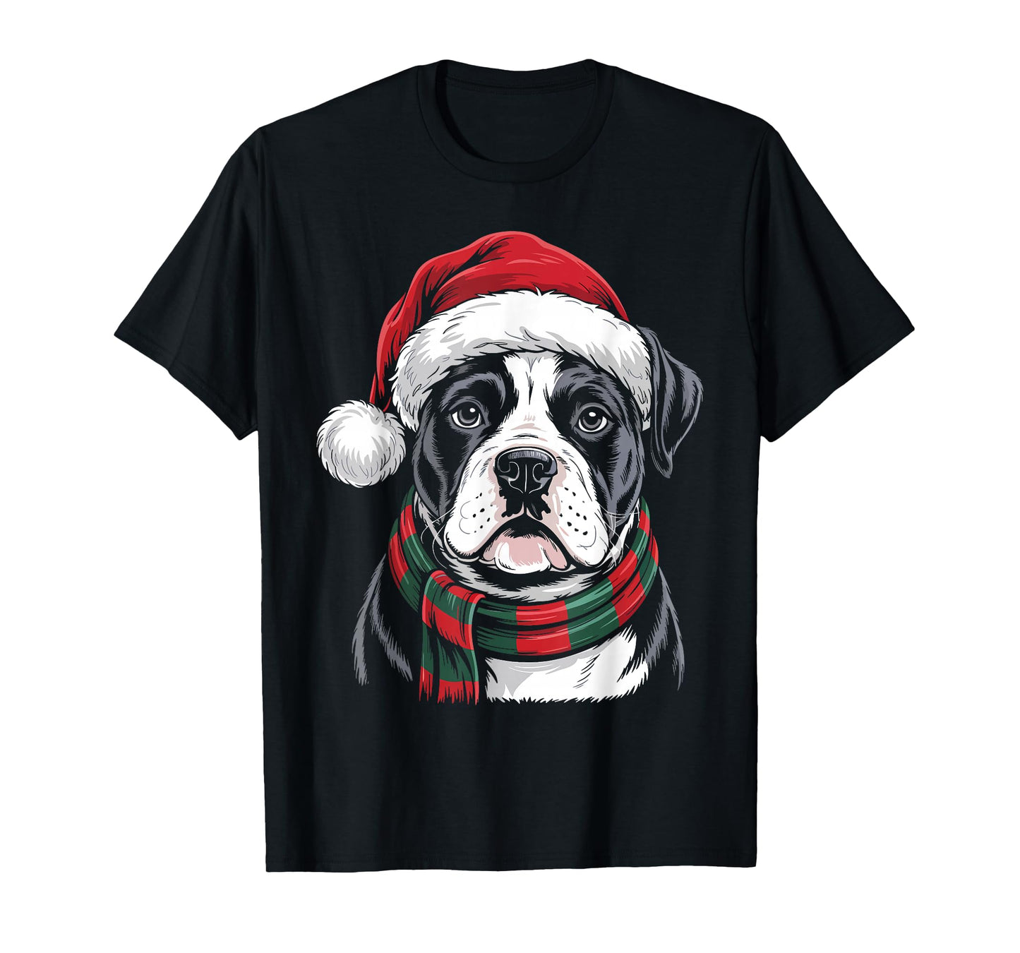 American Bulldog Xmas Santa Hat Scarf Christmas Costume T-Shirt